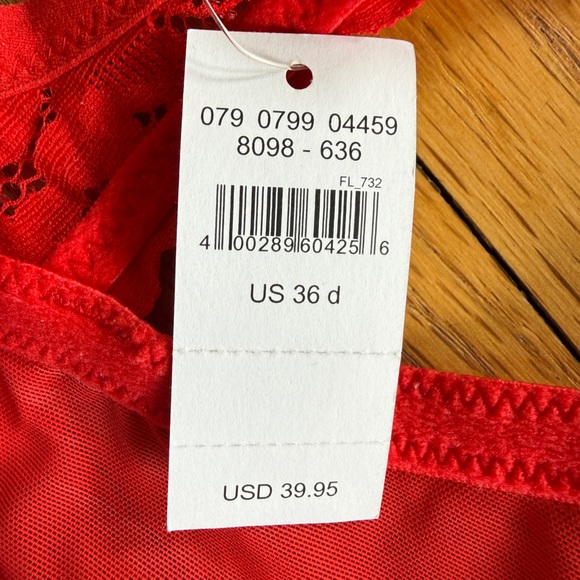 aerie Lightly Lined Wireless Bra ~ Red ~ 2-Way Classic to Racerback~ 36D Lace - Picture 4 of 9